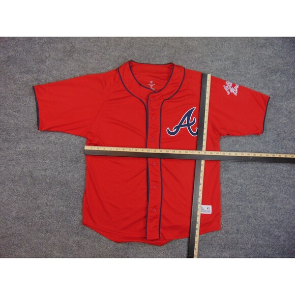 Atlanta‎ Braves Baseball Jersey Mens Large Red Blue Shirt - Picture 5 of 9